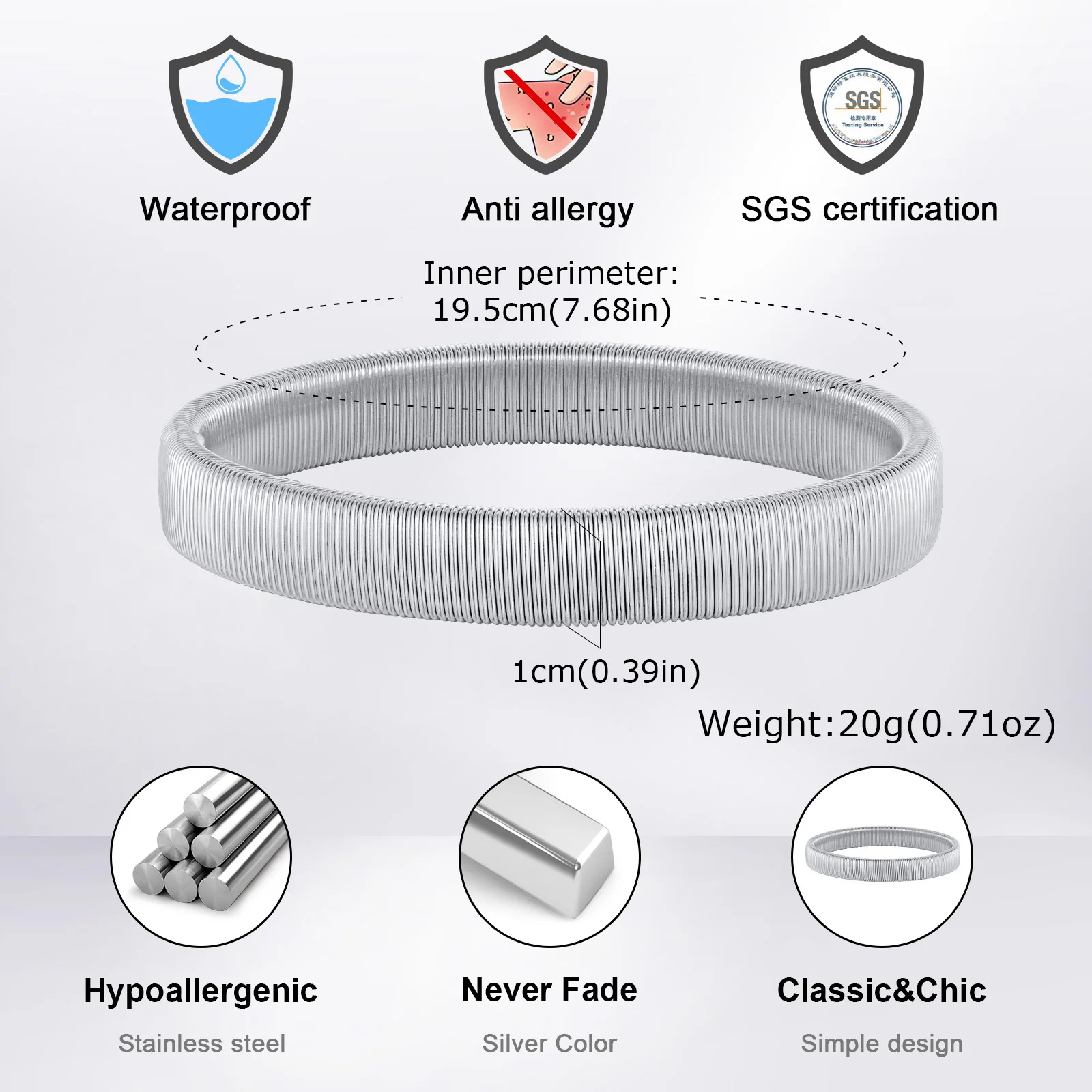 Classic Fashion Pop Punk Men's Spring Elastic Stainless Steel Bracelet Arm Ring Sleeve Hoop Jewelry Gift For Dad Valentine's Day 5