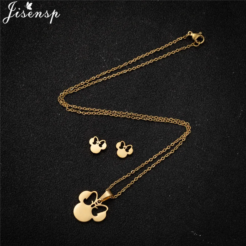 Jewelry Sets Cartoon Bowknot Mouse Stainless Steel for Women Fashion Anime Animal Necklace Earrings Party Accessories