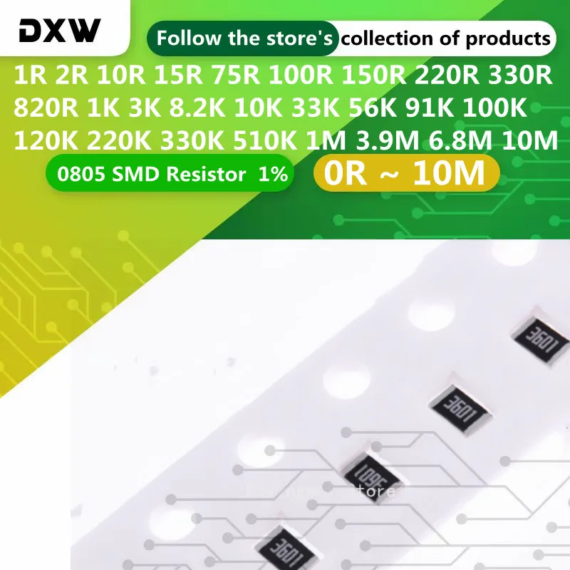 

200PCS/Lot 0805 SMD Resistor 1% 0R ~ 10M 1R 4.7R 10R 15R 47R 68R 100R 330R 470R 1K 3.9K 7.5K 4.7K 10K 68K 91K 100K 1M 8.2M 1/8W