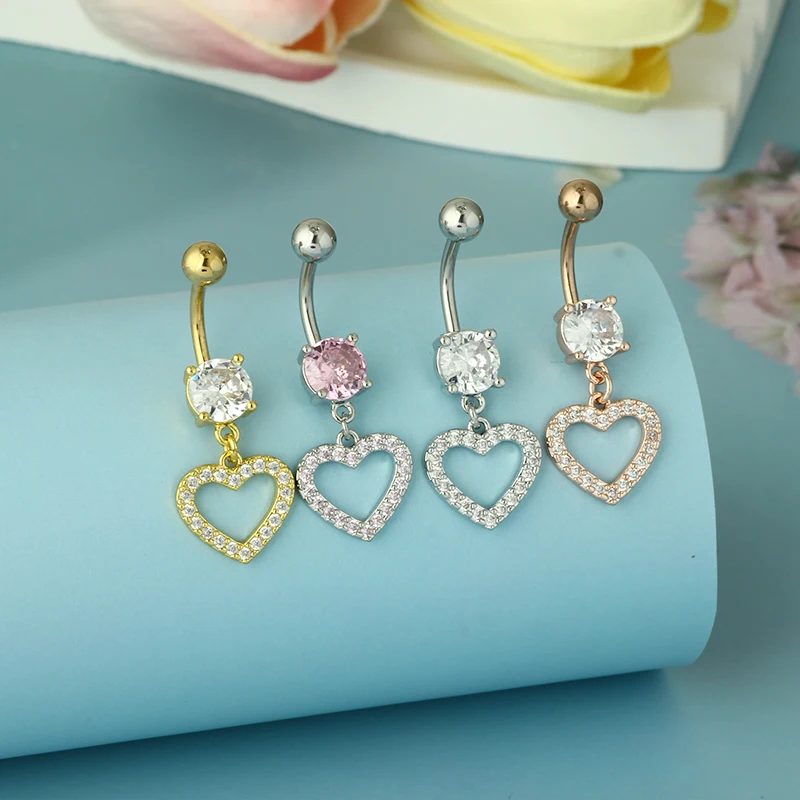 Belly Button Ring Sets Heart Dangled Belly Piercing Nombril Heart Sexy Navel Rings for Women Wholesales Body Piercing Navel