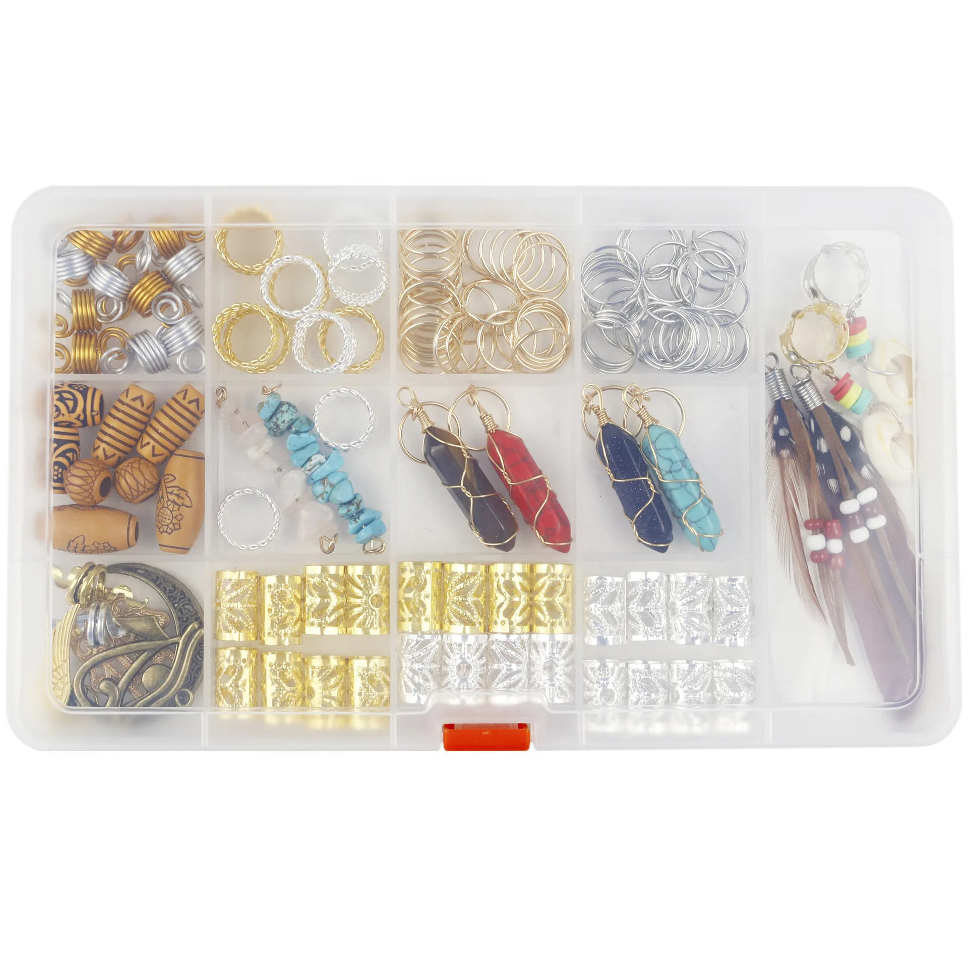 150pcs/box Mix Natural Crystal Gravel Spring Ring Hair Braid Dreadlocks Beads Clips Hair Decoration Accessories 2