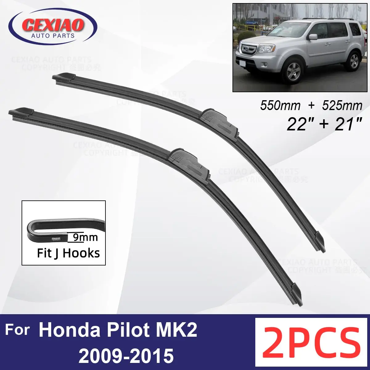 

Car Wiper For Honda Pilot MK2 2009-2015 Front Wiper Blades Soft Rubber Windscreen Wipers Auto Windshield 22"+21" 550mm + 525mm