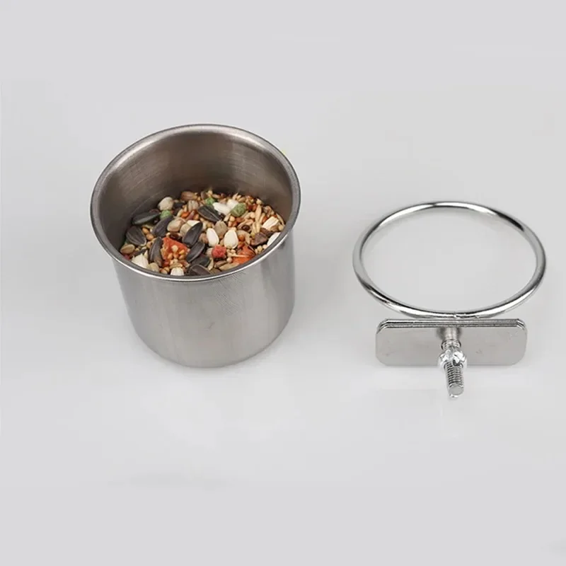 Birds Hanging Cage Bowl Stainless Steel Pet Birds Dish Cup Anti-turnover Feeding Food Drinking Feeder Parakeet Lovebird 1PCS parrot feeder,bird feeder