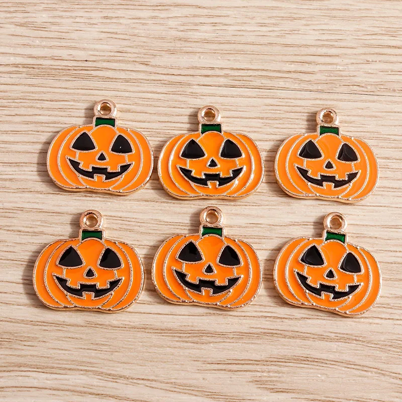 10 Stück 21 x 19 mm niedliche Emaille-Halloween-Kürbis-Anhänger für Schmuckherstellung, Ohrringe, Anhänger, Halsketten, Armbänder, Bastelbedarf