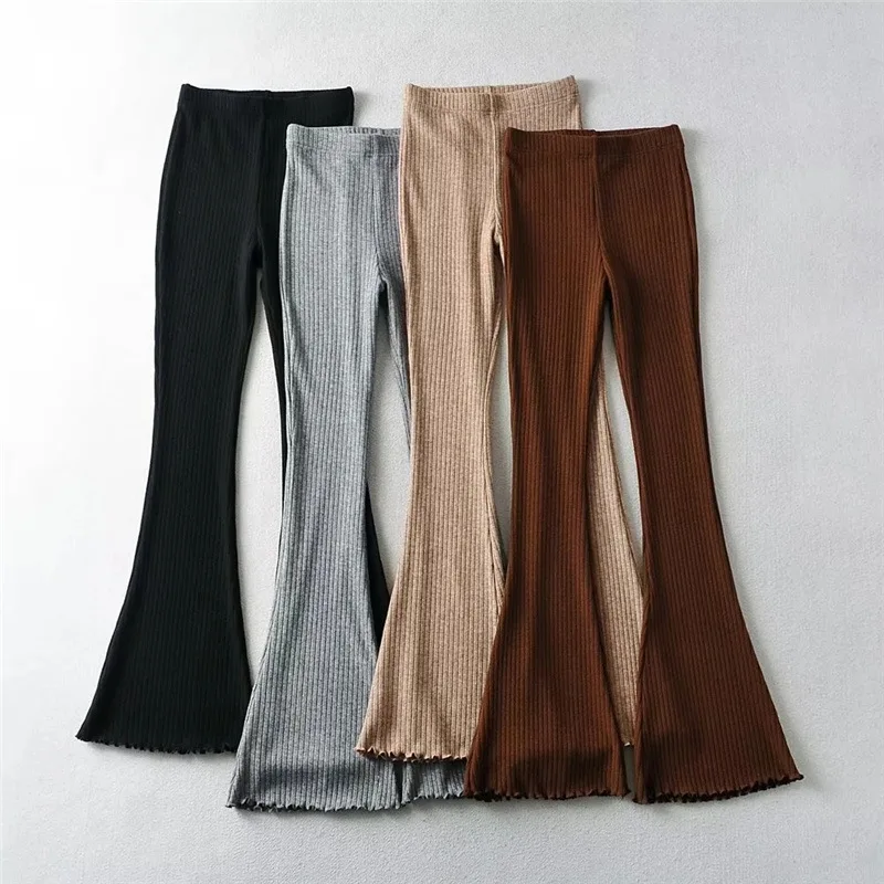 New Women Pants Wood Ear Edge Knitted Micro Flare Pants Female Fall and Winter New Fashion Versatile Elastic Tight Drag Pants micro y2k jeans women s spring and autumn high waisted slim loose thin raw edge wide leg trousers