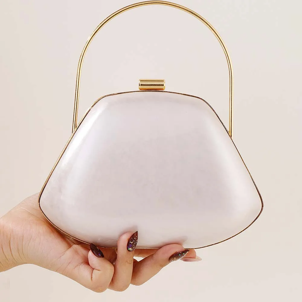 Female Beaded Pearl Brown Acrylic Box Evening Bags Women Mini Crossbody Purse Party Bridal Summer Beach Clutch Purse Wallet Bags