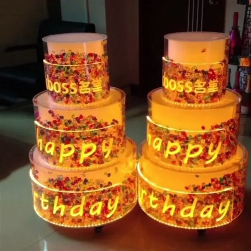 LED Lighted Rechargeable Happy Birthday Cake Bottle Presenter bottle Glorifier Holder VIP for Party Lounge Bar NightClub