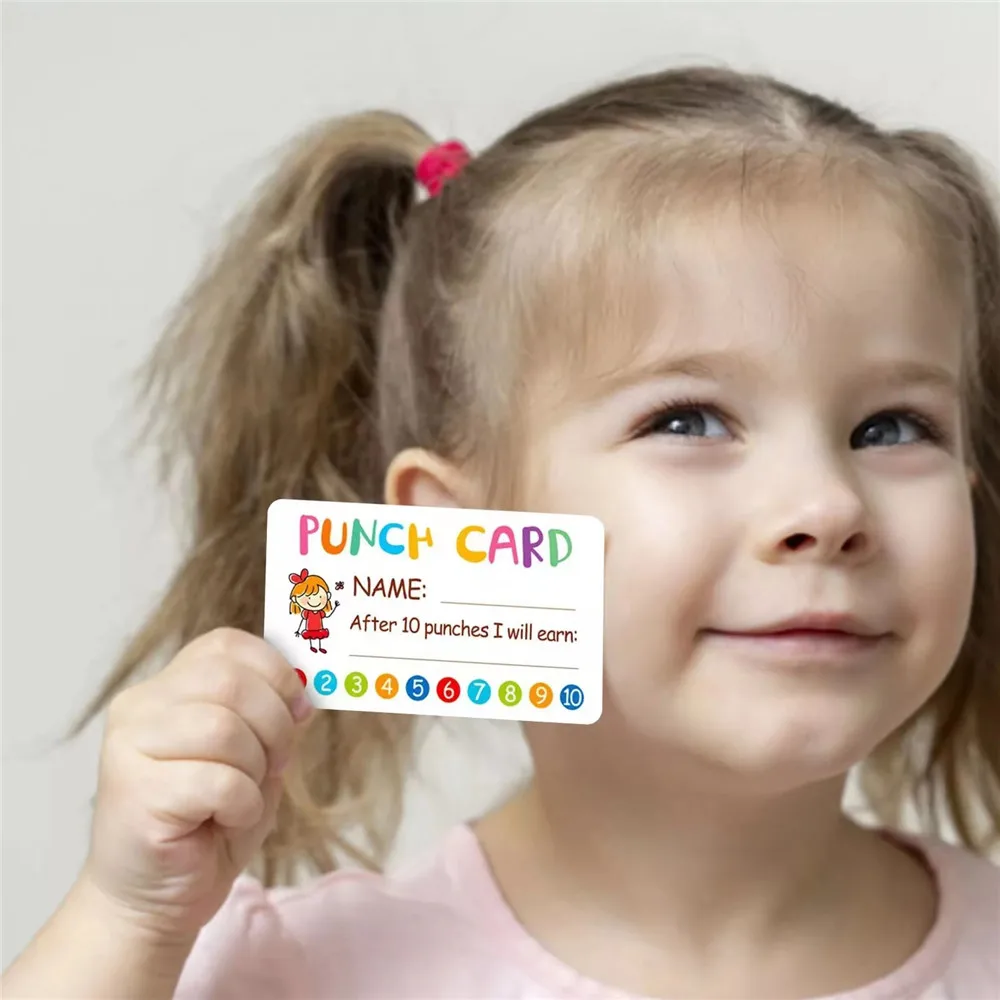 10-50pcs Punch Cards Incentive Reward Card Student Name Tags for Kid School Attendance Classroom Homework Progress Tracking Card