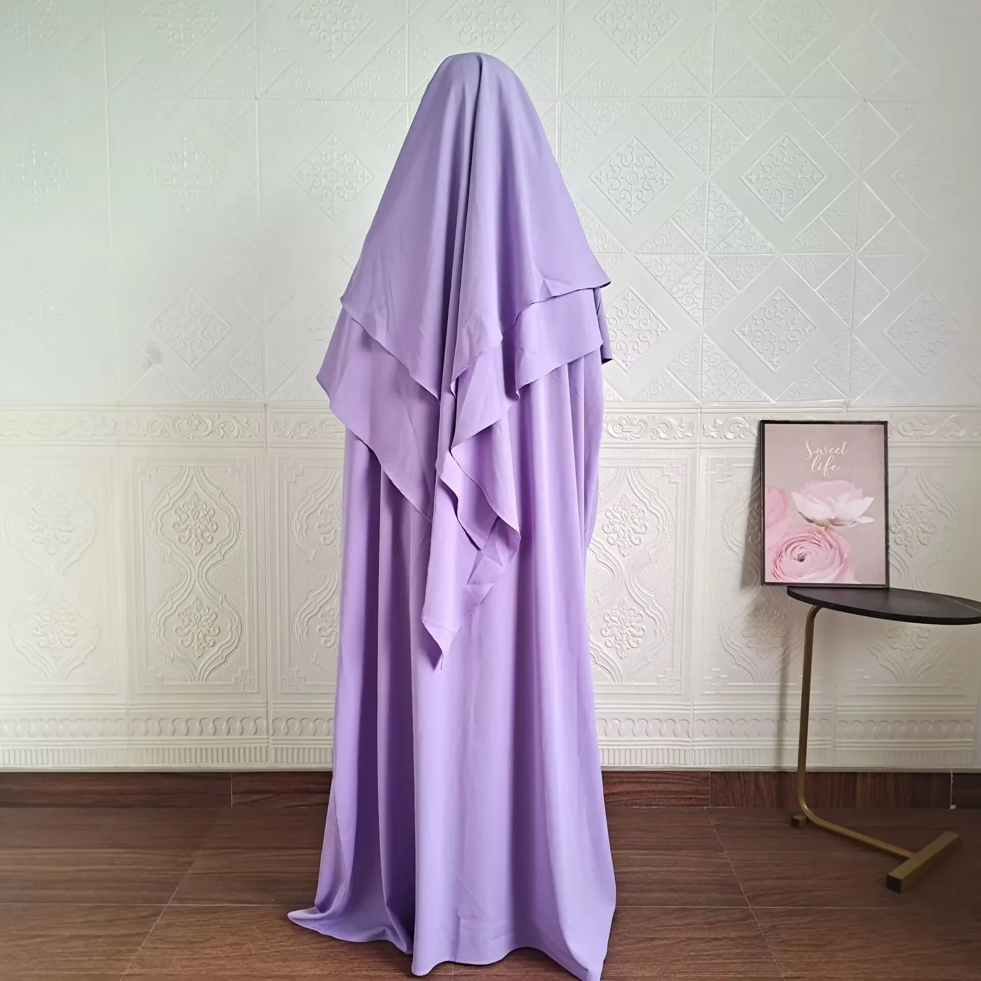 2 Layer Abaya and Khimar 2 Piece Jilbab Set Ramadan Hijab Dress Muslim Women Prayer Clothes Turkey Islam Dubai Niqab Djellaba