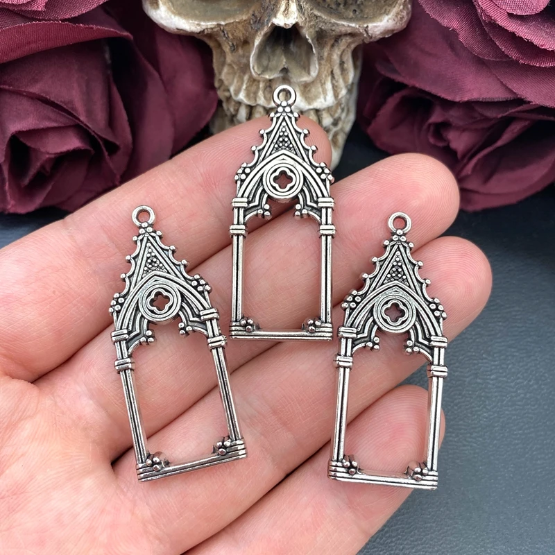 5 Stück 47*19mm Gotische Vintage Ausgehöhlte Burg- und Kirchenanhänger Designer-Charms für Schmuckherstellung DIY Schmuckzubehör