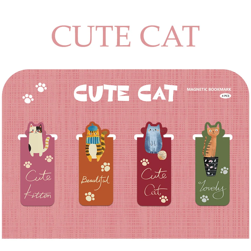Cute Cat Magnetic Folding Bookmark 4 PCS Book Marking Page Clip DIY Student Stationery Creative Gifts