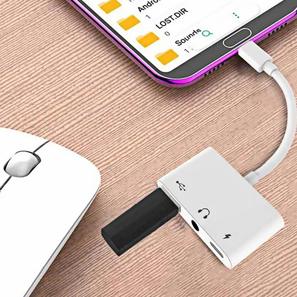 전문 C타입 헤드폰 어댑터, 노트북 전화 어댑터, 다기능 이어폰, USB 2.0, 충전, 3.5mm 조명