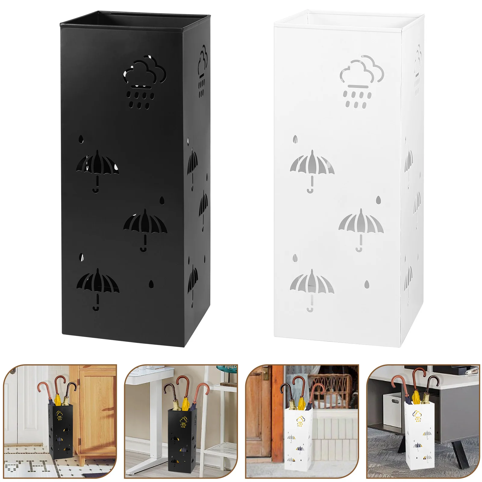 Square Umbrella Stand Rack Metal Durable Stable Holder Multipurpose Storage Container Holds 4-8 Umbrellas for Home Office Decor