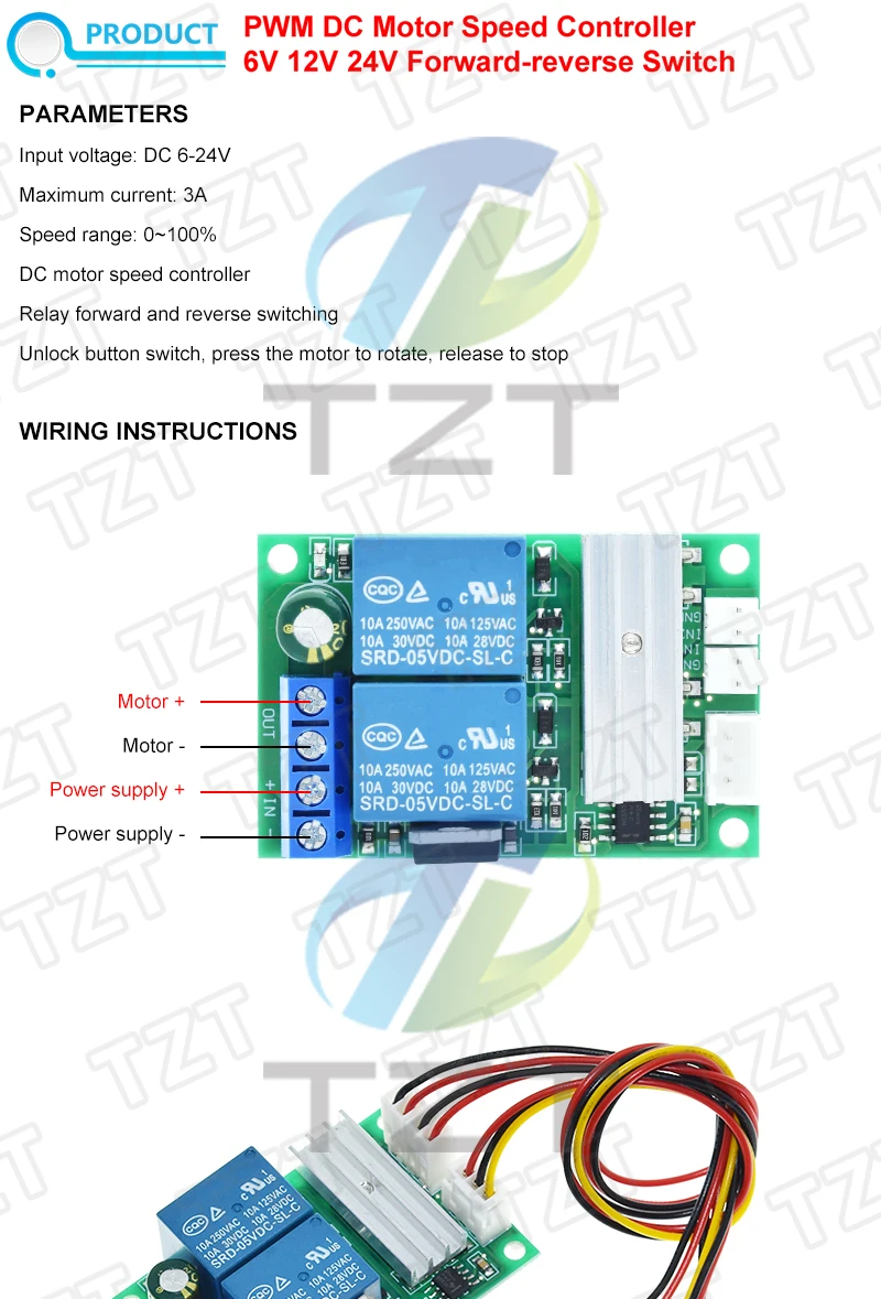 DC-Motorgeschwindigkeitsregler DC 6V 12V 24V PWM-Controller Vorwärts- und Rückwärtsschalter Motorregler Einstellbare Geschwindigkeitssteuerung – Detail 1