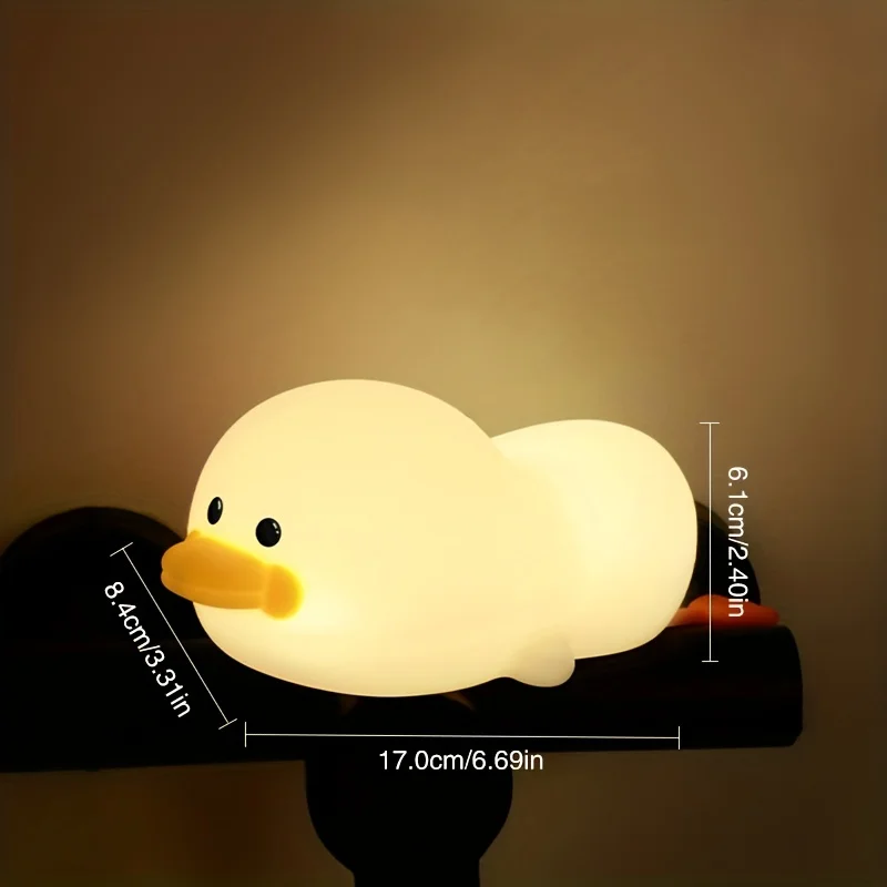 Doudou Duck Soft Silicone Night Light for Kids - USB Rechargeable with Touch Activation and Timer