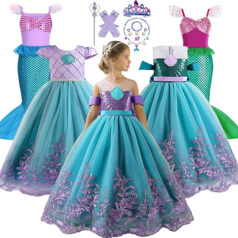 Pequena-sereia-Ariel-princesa-vestido-para-meninas-Fantasia-Cosplay ...