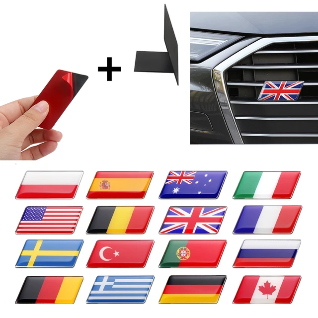 Car Front Grille Badge Body Trunk Sticker Decoration Netherlands Italy Spain Sweden France Germany Russia Poland Canada UK Flags