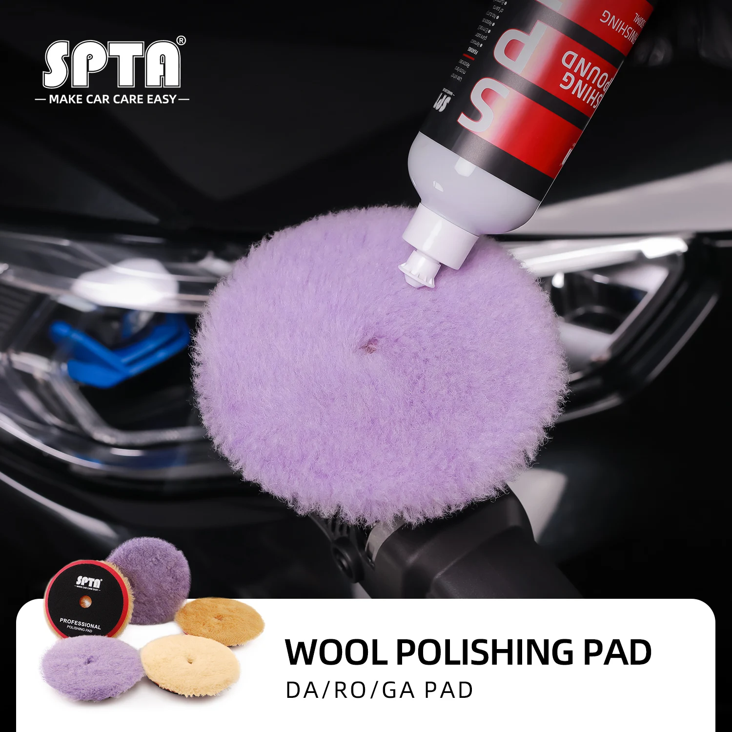 SPTA 1PC 3"(80mm)/5"(125mm)/6"(150mm) High Density Lambs Wool Polishing Pad for Car Waxing Finishing