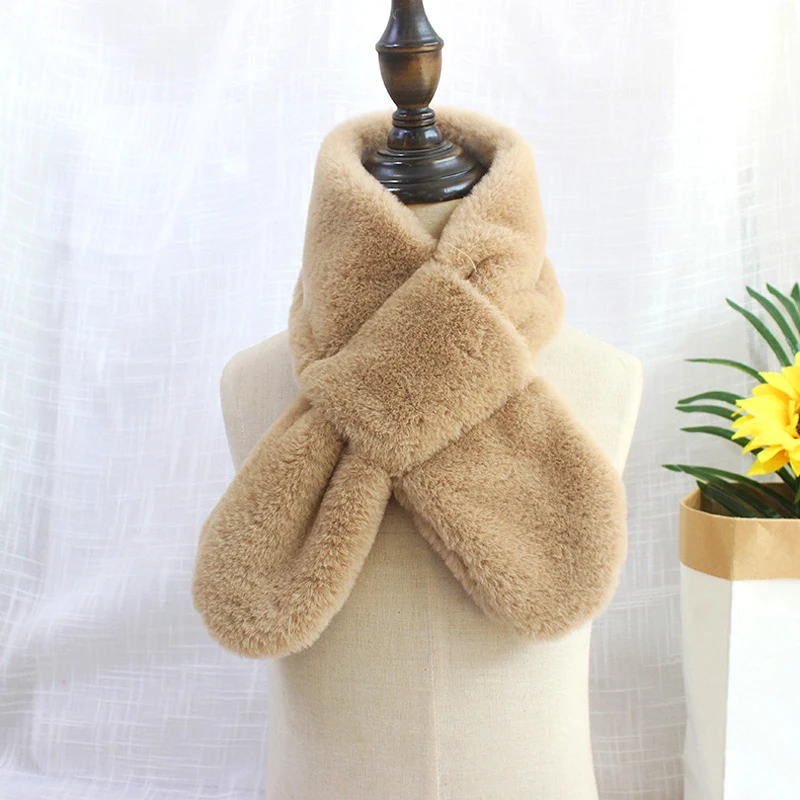 Children Winter Soft Warm Scarf Faux Rabbit Fur Cross Collar Scarves Kids Baby Girl Boy Fashion Shawl Neck Warmer Neckerchief