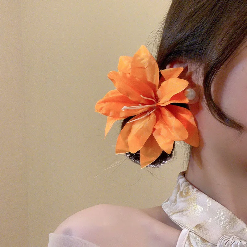 Bohemian Orchid Flower Hair Clip Romantic Bridal Barrettes Women Beach Wedding Holiday Flower Bang Clip Hairpin Hair Accessories 4
