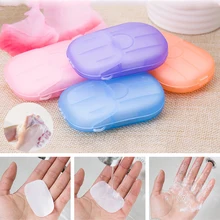 

20Pcs/Box Travel Portable Disposable Boxed Soap Paper Flakes Washing Cleaning Hand Face Cleansing Soaps Mini Paper Soap Supplies