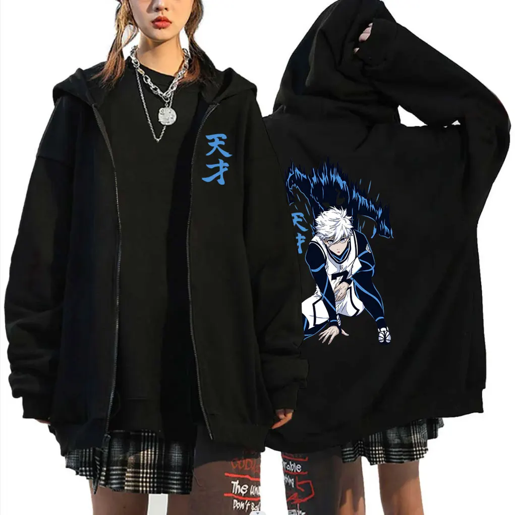 

Anime Blue Lock Nagi Seishiro Print Zipper Hoodie Football Boys Teenager Zip Up Sweatshirt Men Women Fashion Casual Jacket Coat