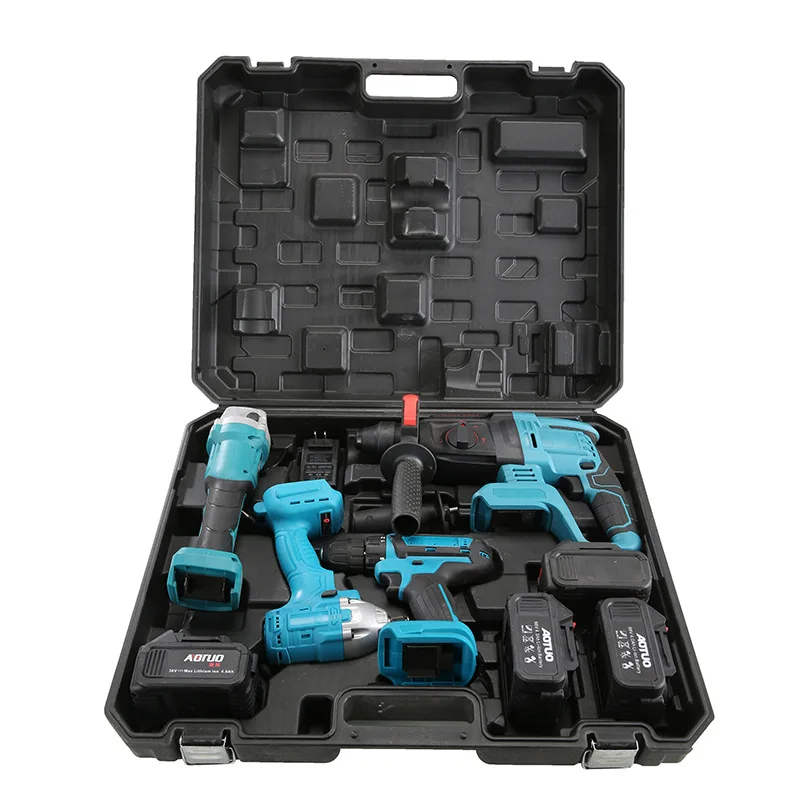 Lithium-impact-drill-angle-grinder-electric-drill-wrench-four-piece-set ...