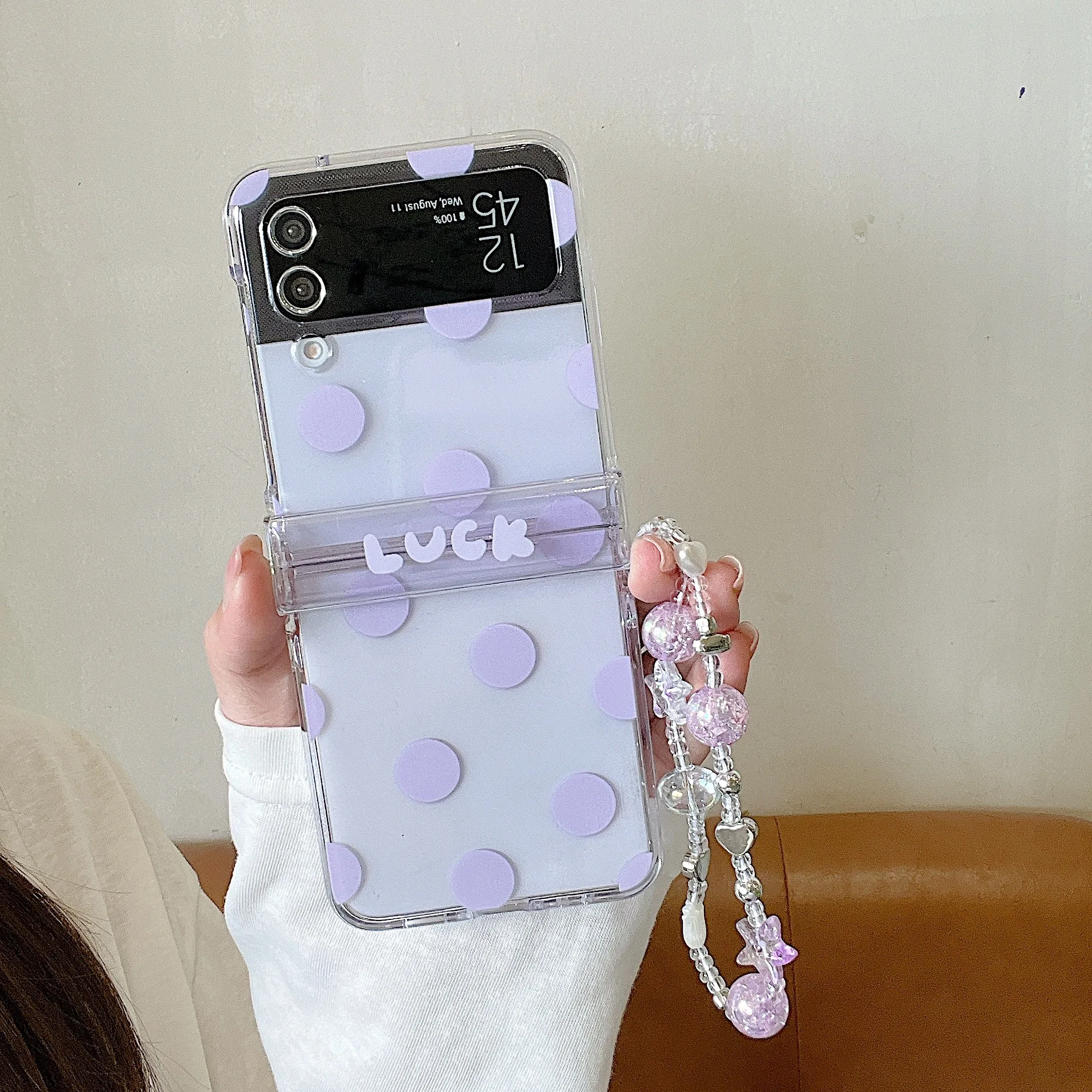 Colorful Polka Dot Design Phone Case with Chain Hinge and Clear Cover