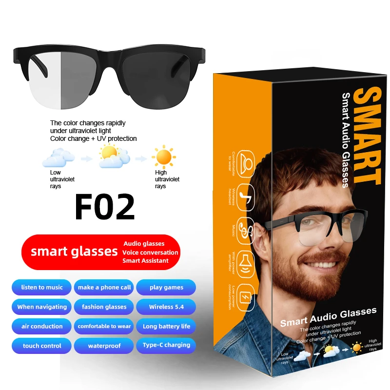 New Smart Glasses Headset 2-in-1 UV Protection Portable Music Sunglasses with Microphone Voice Call Smart Sunglasses 2025