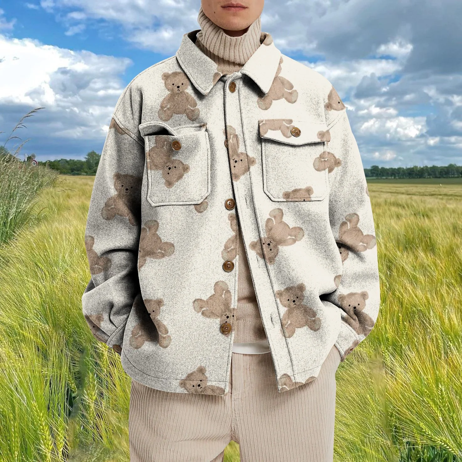 2022 Autumn and Winter Fashion New Men's Casual Lapel Hoodless Jacket / Male Slim Plaid Woolen Coat