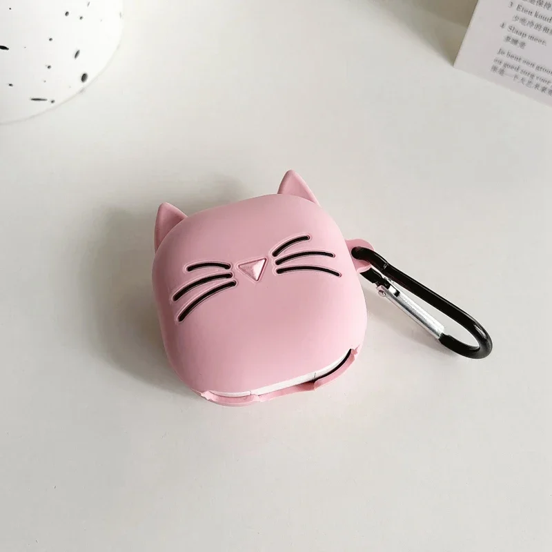 Cute Cat Earbuds Case – Silicone Protective Cover with Keychain for Galaxy Buds - Image 2