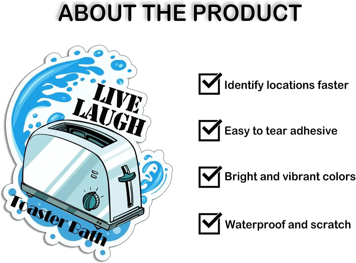 Live Laugh Toaster Bath Stickers 2.32x3inch Funny Toaster Quote Joke Prank Stickers 6Pcs