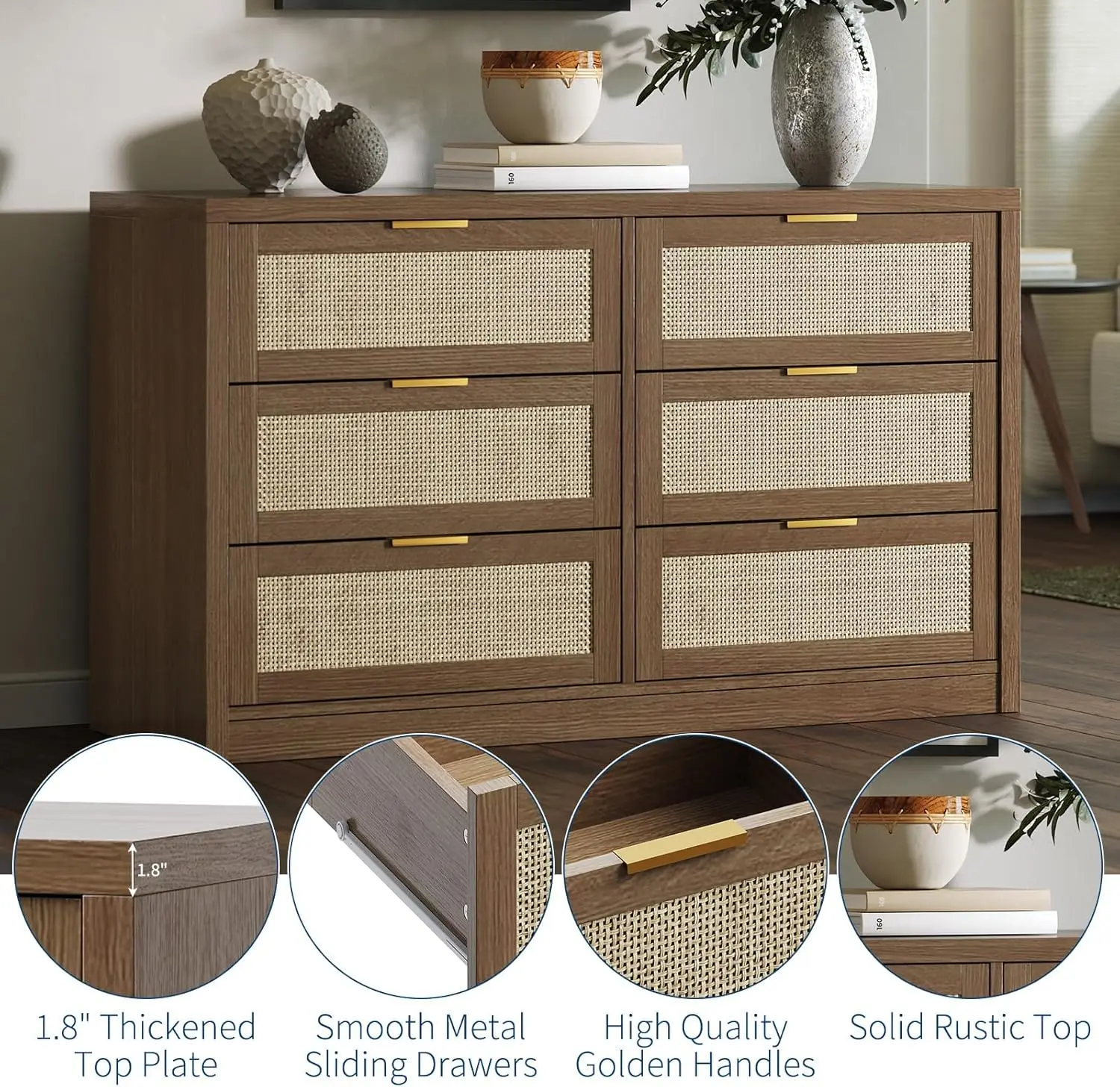 Rattan 6-Drawer Dresser 6