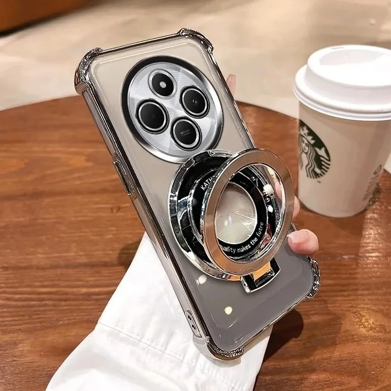 Clear Shockproof Plating Case with Magsafe Magnetic Stand Holder Cover