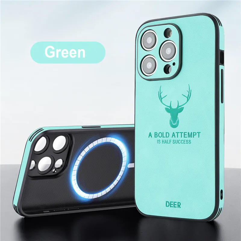 כיסוי עור חצי מוצלח Deer A Bold Attempt עבור iPhone 11 12 13 14 15 16 17 Pro Max Plus Air Magsafe כיסוי רכב מגנטי