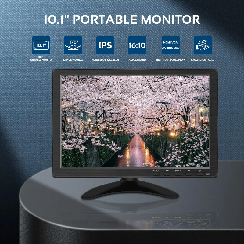 10.1인치 소형 모니터 풀 IPS 스크린 휴대용 HDMI VGA BNC AV USB 오디오 비디오 디스플레이 포트 탑재 노트북 컴퓨터 PS3 PS4 Xbox 호환