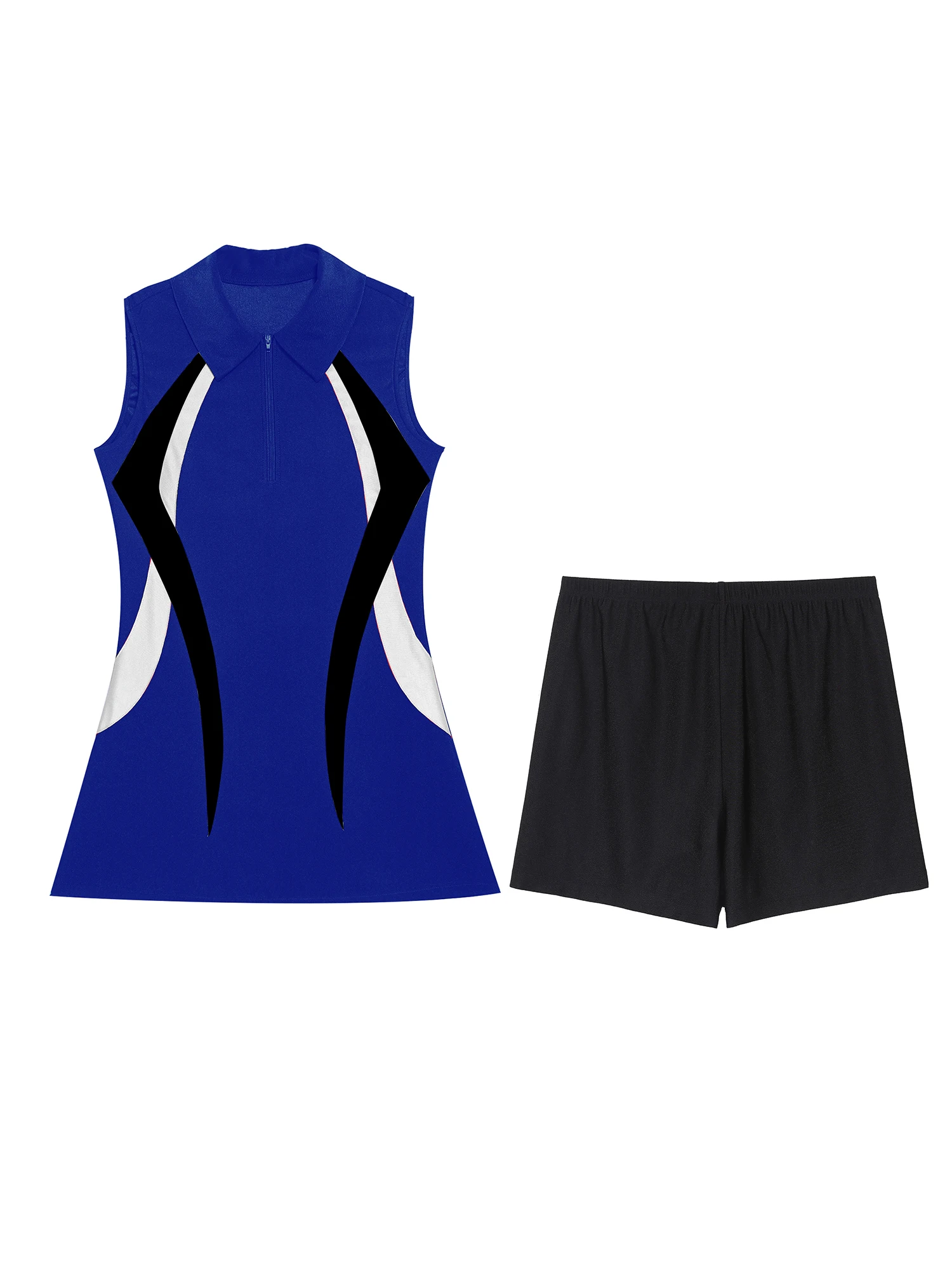 Womens Tennis Dresss Badminton Golf Outfit Sports Set Sportswear Outdoor Activities Sleeveless Zipper Athletic Dress with Shorts