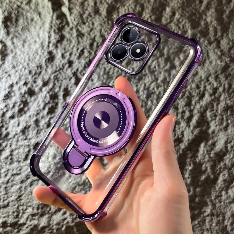 Luxury Transparent Electroplated Magnetic Stand Case - Shockproof Cover with Magsafe Compatibility