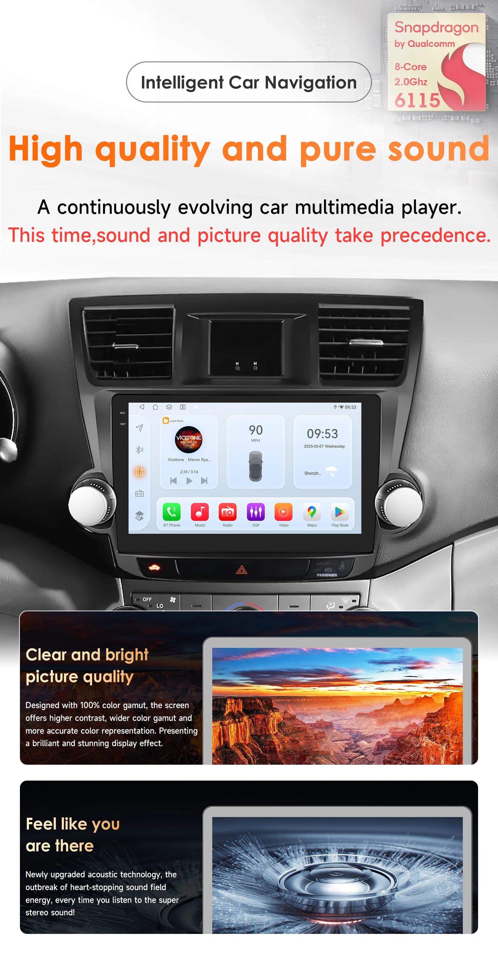 Hizpo Android 14 For Toyota Highlander 2 XU40 2007-2013 Car Radio Multimedia Video Player Navigation Stereo GPS No 2din DVD 6115