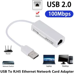 USB 2.0 Wired USB to RJ45 Network Card 10/100Mbps USB To RJ45 Ethernet Lan Adapter Network Card for PC Laptop Windows 7 8 10 11