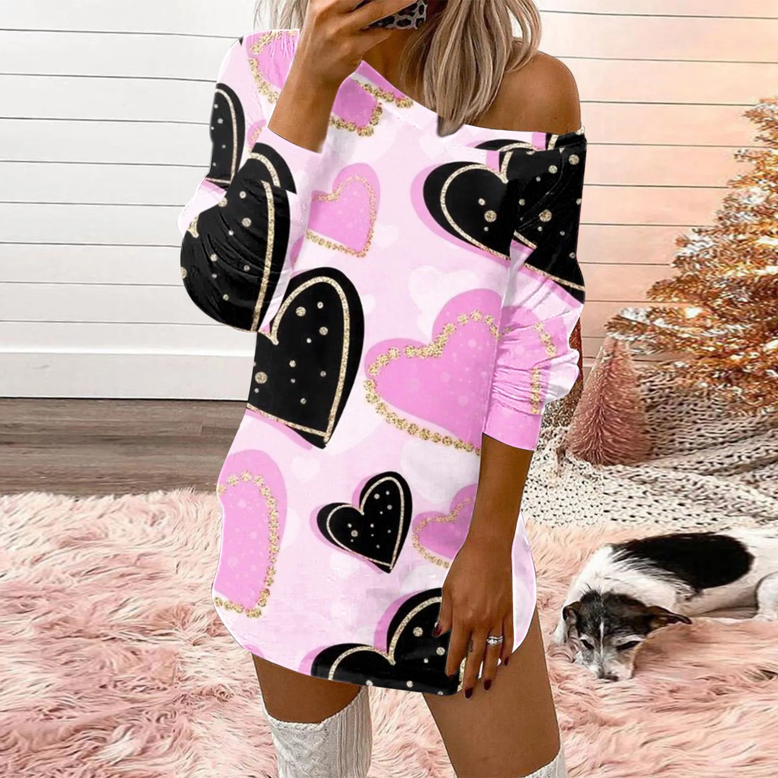

Valentine's Day Ladies Casual Valentine's Day Dress Fashion Comfortable Love Printed Gift For Lovers Couple Clothes