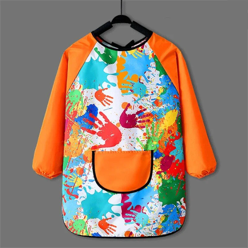 Children's Painting Waterproof Long Sleeved Cover Kindergarten Art Painting Reverse Dressing Baby Eating Bib Kids  Apron 3