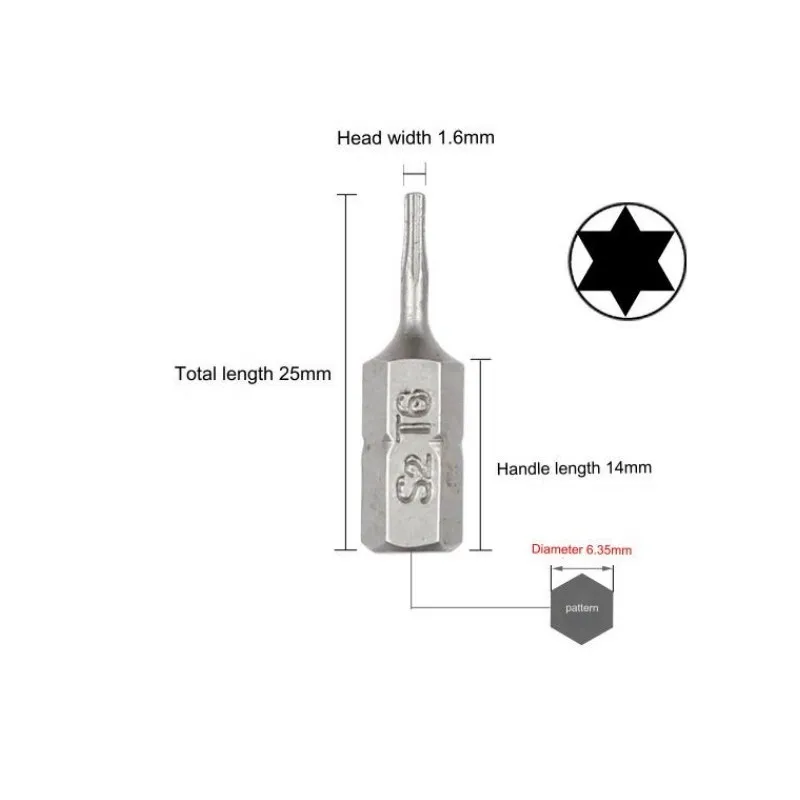 1 인치 T6 T7 T8 T9 T10 T15 Torx 스크루 드라이버 비트 세트 S2 강철 1/4 인치 6.35mm 육각 섕크 전동 공구 용 전기 스크루 드라이버 비트