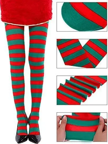 Goth Stil Punk Frauen Gestreifte Strumpfhosen Regenbogen Lange Strumpfhosen Halloween Weihnachten Party Make-Up Hohe Taille Cosplay Strümpfe Strumpfhosen – Detail 13