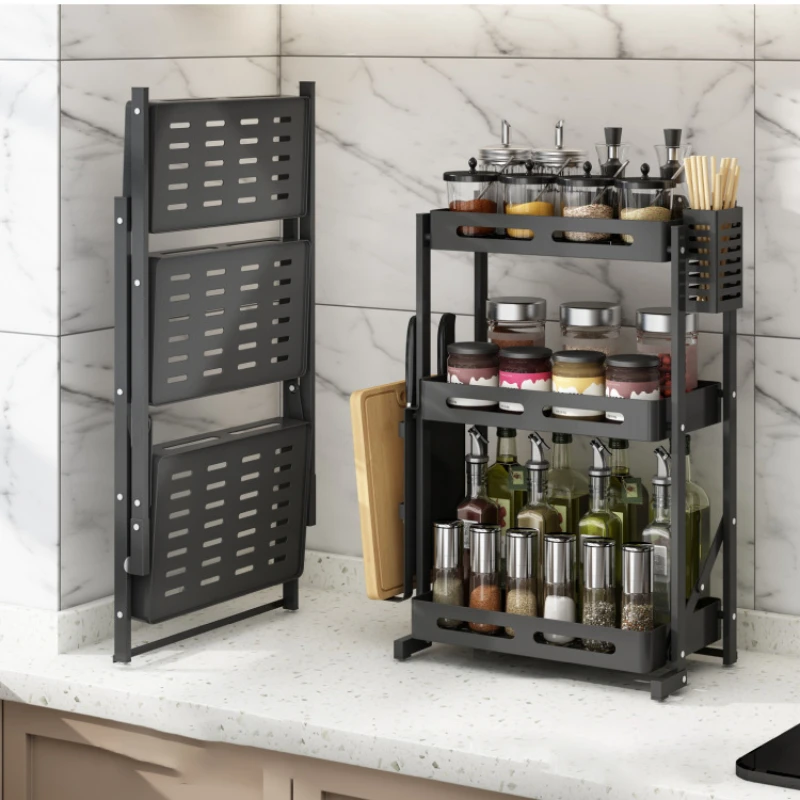 

Stainless Steel Folding Seasoning Holder Kitchen Multi-layer Spice Holder Wall-mounted Spice Storage Rack
