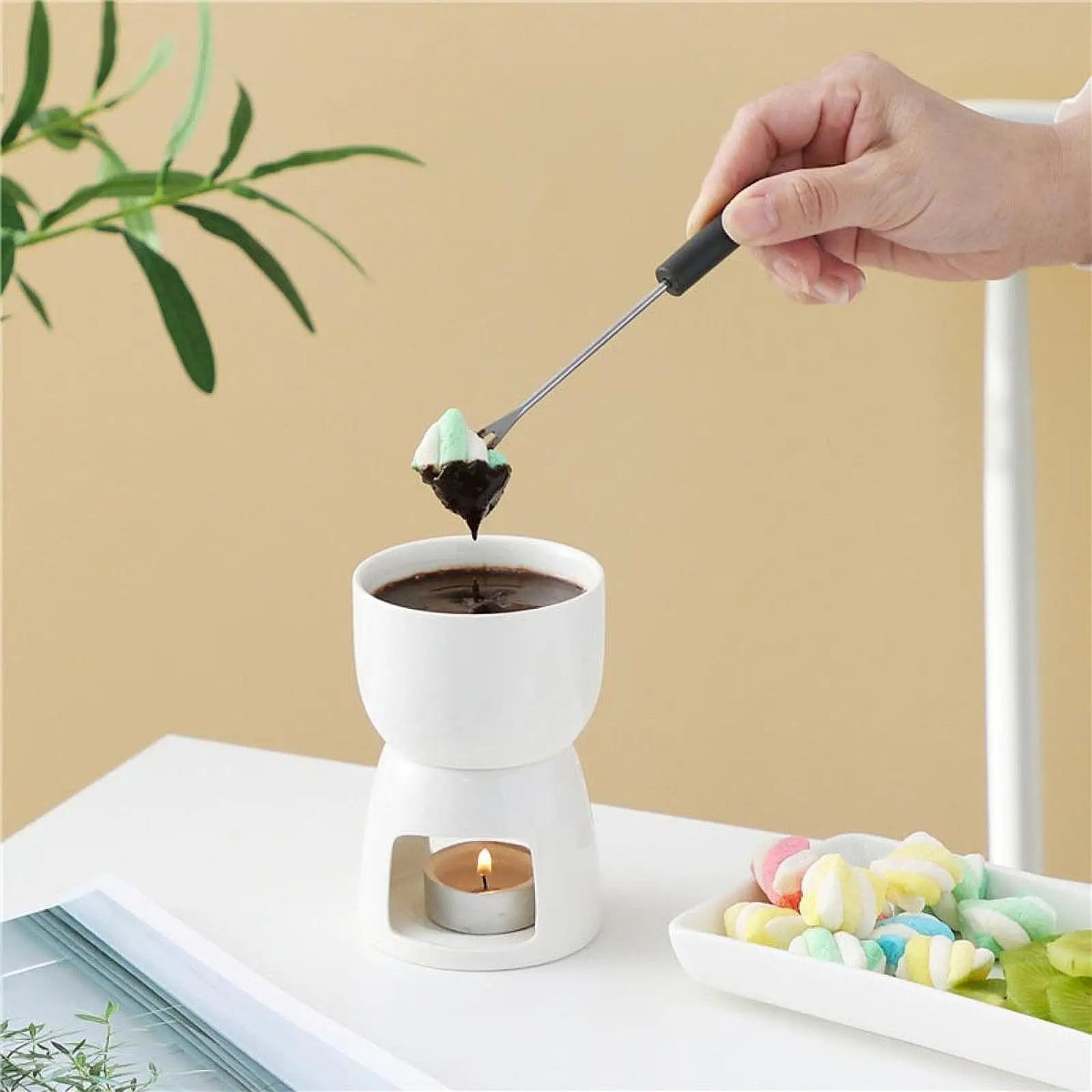 Ceramic Butter Warmer Melt Hot Pot Bowl Ceramic Italian Style Melting Pot Fondue for Cheese Caramel Tapas Party Birthday