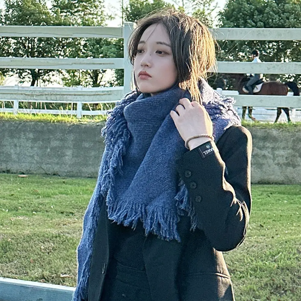 High Quality Winter Triangle Shawl Versatile Tassel Knitted Shawl Wraps Thickned Cold Proof Blanket Scarf for Women 5