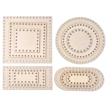3 Pcs/Set Crochet Basket Base Poplar Plywood Unfinished Blank Cross Stitch Carved Hand-Woven DIY Crafts Basket Wooden Bottom