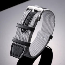 Ribbed Nylon Leather Sports Watch Strap - Soft Green, Black, Grey, Blue - 22mm (Grey)
