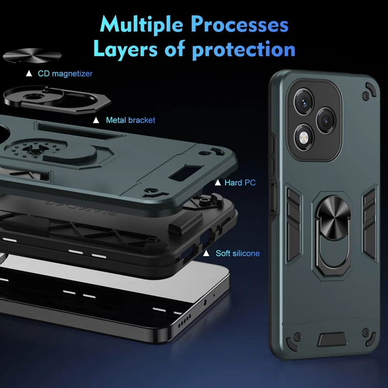 Armor Shockproof Case with Lens Protection and Finger Ring Holder - Magnetic Cover for Honor 400 Series Phones